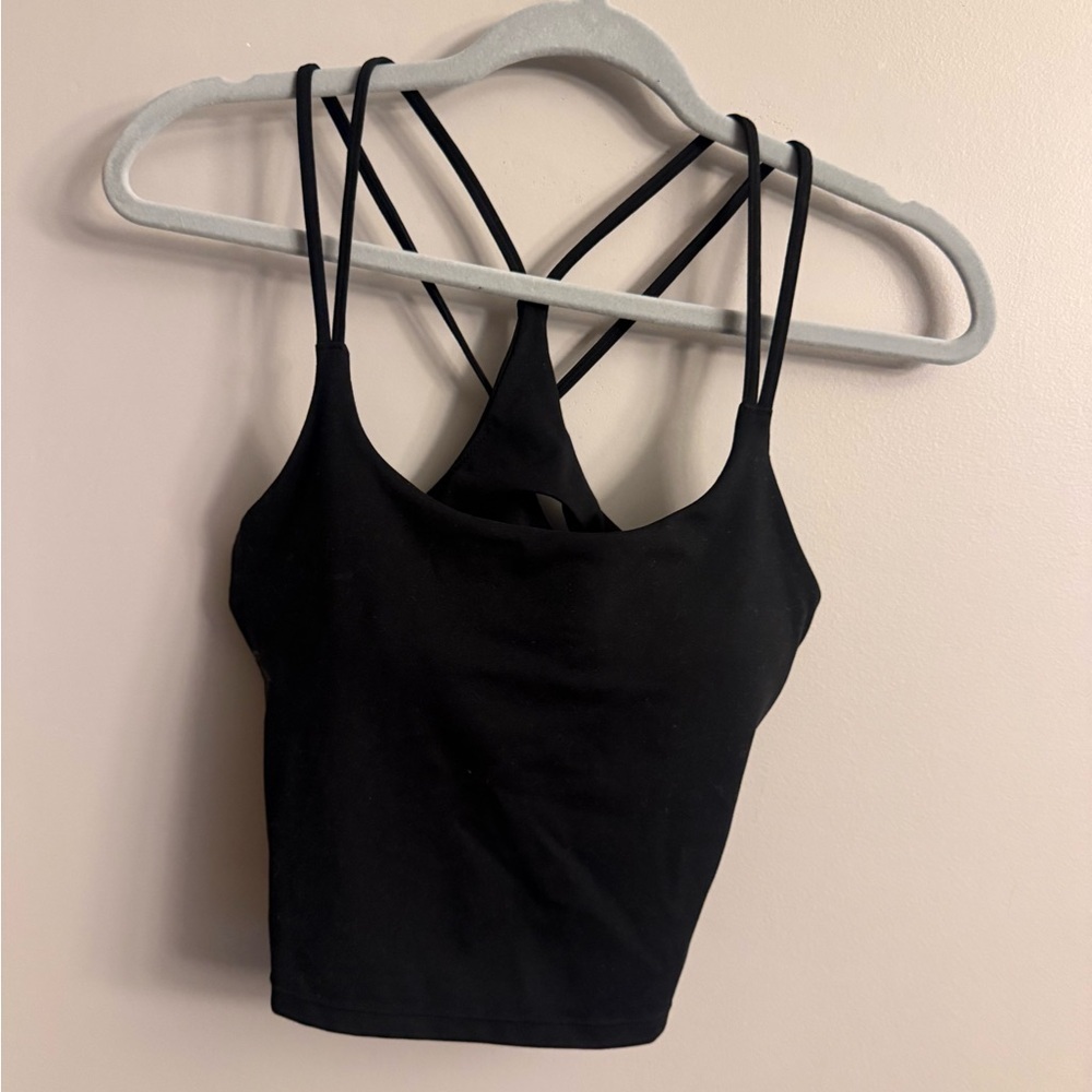 Fabletics Black Strappy Longline Sports Bra / Crop Tank